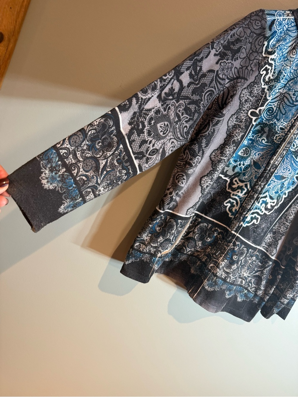 Christopher & Banks Blue and Gray Paisley Zip Hoodie - Picture 6 of 10